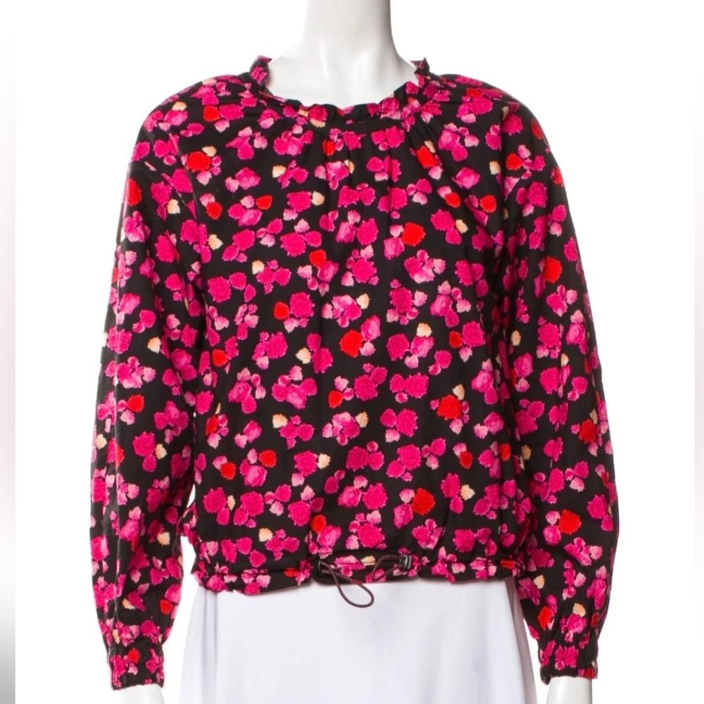 Kenzo Ditzy Floral Bubble Hem Top Ruffle Neckline Size 34